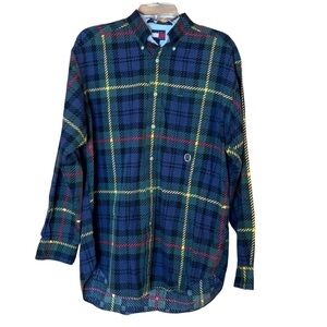 Tommy Hilfiger blue plaid button down casual shirt Size Medium